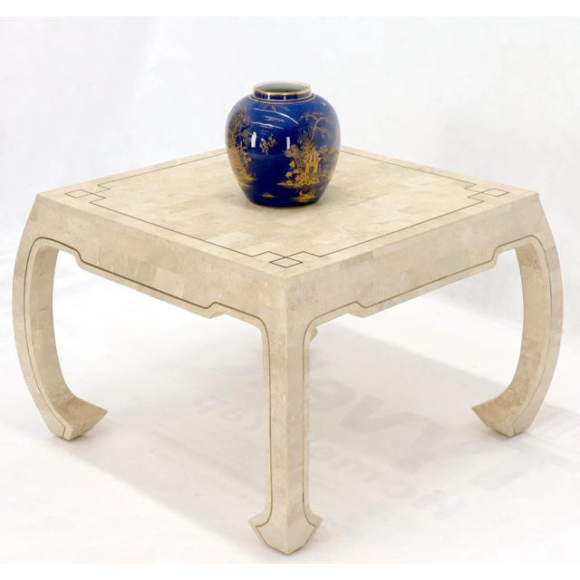 Mid 20th Century Tessellated Stone Veneer Brass Inlay Square Coffee Table For Sale - Image 10 of 11