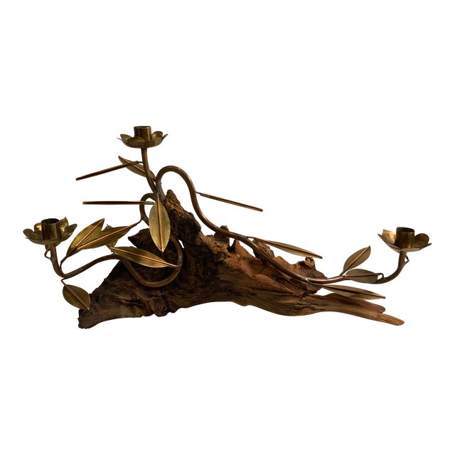 1970s Driftwood and Copper Leaf Candle Centerpiece Chairish
