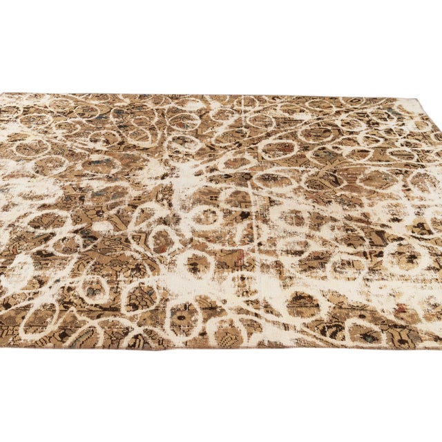 Vintage Distressed Handmade Abstract Tan Wool Rug 7'2" X 10'6" For Sale - Image 9 of 10
