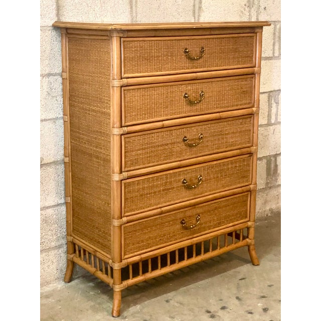 Vintage Coastal Bamboo and Rattan Tall Chest of Drawers Chairish