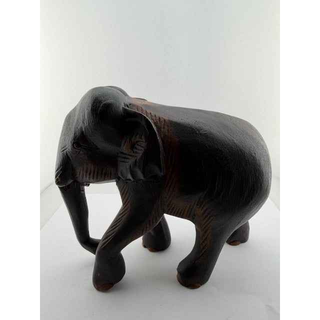 1990s Vintage MCM Wooden Hand Carved Elephant Statue Figurine For Sale - Image 5 of 9