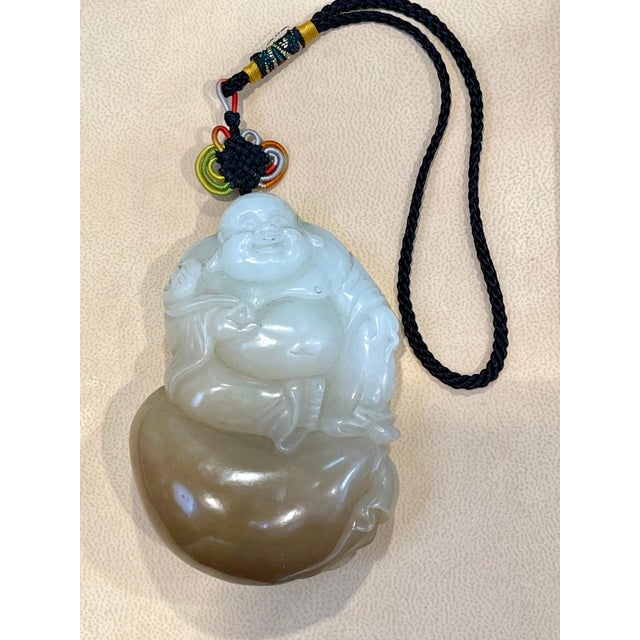 Certified Vintage Carved Jade Laughing Buddha Large Pendant / Necklace / Hanging For Sale - Image 13 of 18