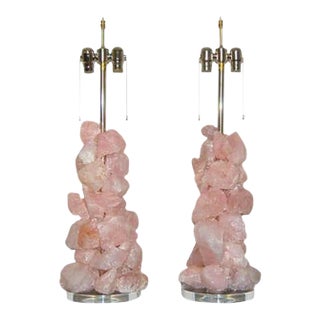Brazilian Pink Quartz Table Lamp Sculptures by Swank Lighting For Sale