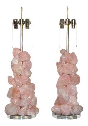 Brazilian Pink Quartz Table Lamp Sculptures by Swank Lighting