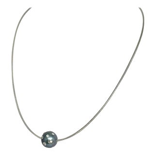Diamond Tahitian South Sea Pearl Necklace 0.5 TCW 14k Gold Certified For Sale