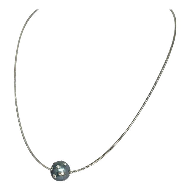 Diamond Tahitian South Sea Pearl Necklace 0.5 TCW 14k Gold Certified For Sale