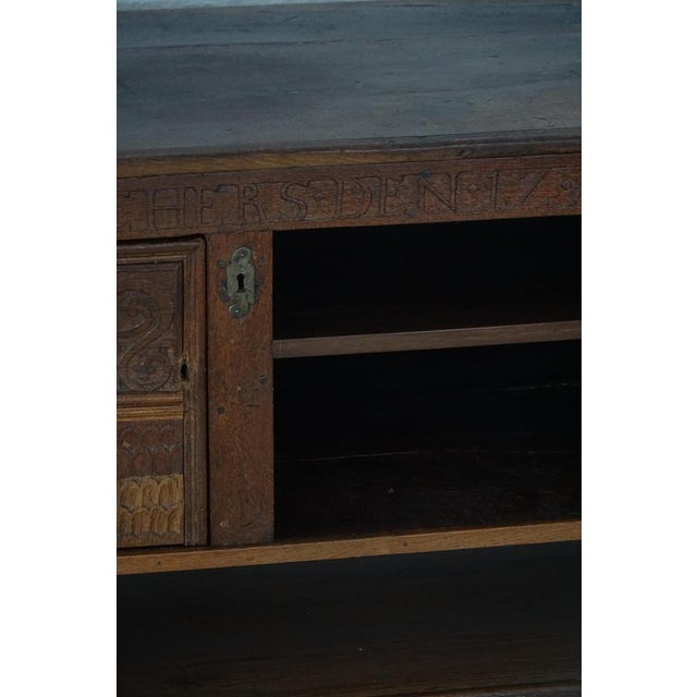 Wood Danish Baroque Oak Sideboard with Carved Details, 1700s-1750s For Sale - Image 7 of 17