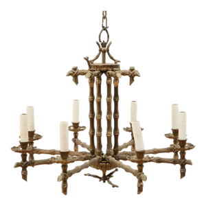 Hollywood Regency Bamboo Motif Bronze Chandelier With Eight Arms