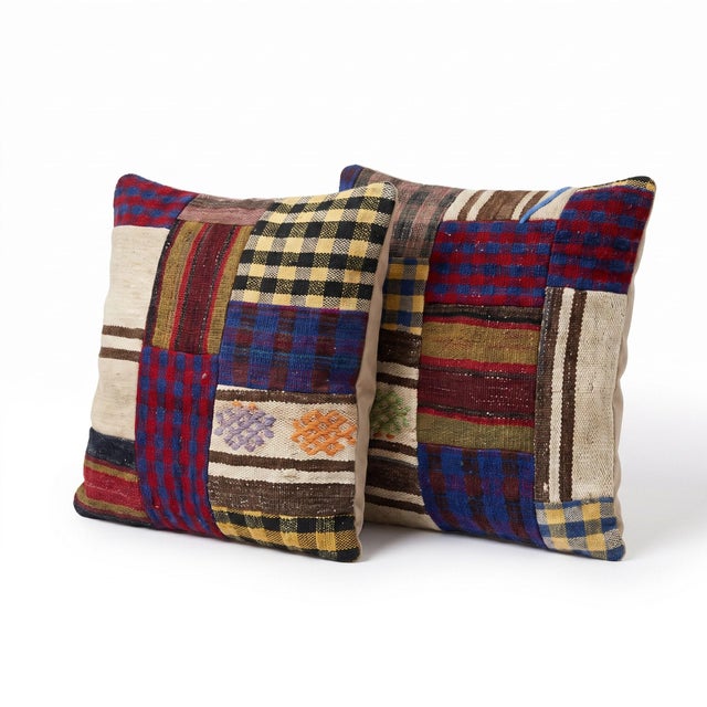 This beautiful 19'' x 19'' & 19'' x 20'' pillow cover set was made from authentic Turkish Kilim pieces. Bright colors of...