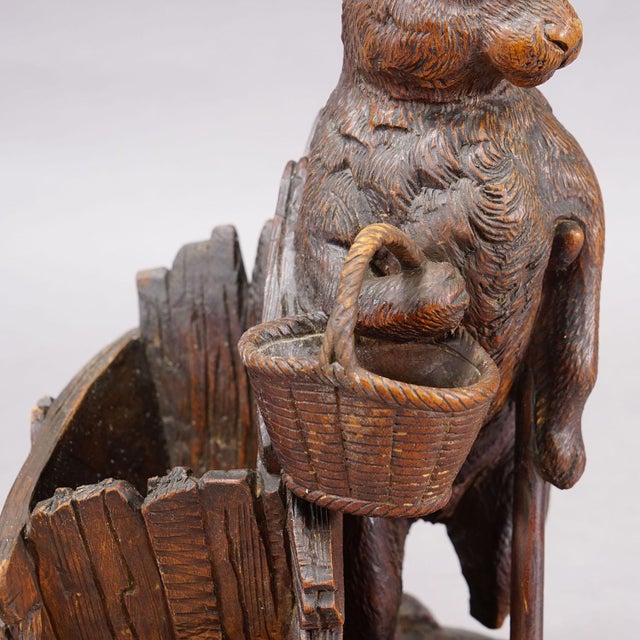 Brown Antique Black Forest Carved Rabbit Figure With Basket, Circa 1900 For Sale - Image 8 of 9