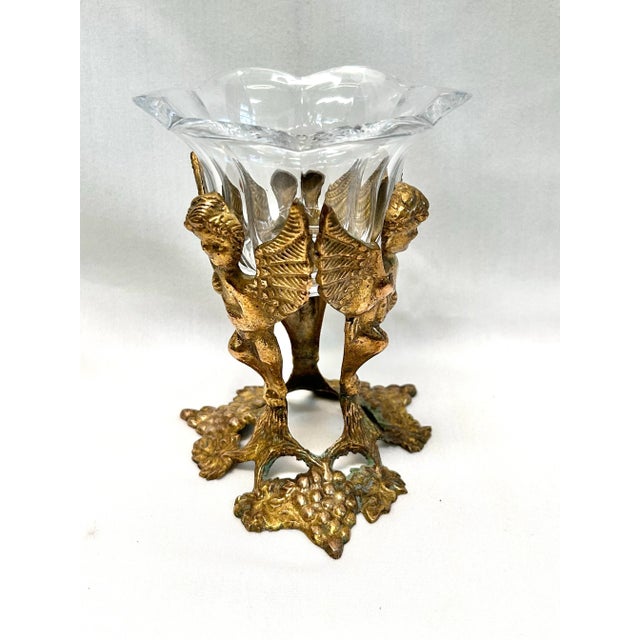 Rococo Vintage Brass Cherub Pedestal Decorative Bowl For Sale - Image 3 of 11