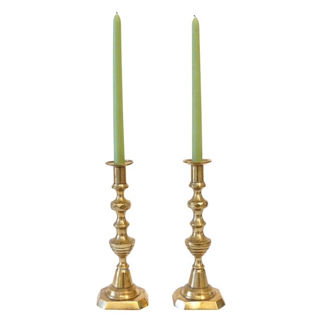 19th C. English Brass Beehive Candlesticks a Pair Chairish