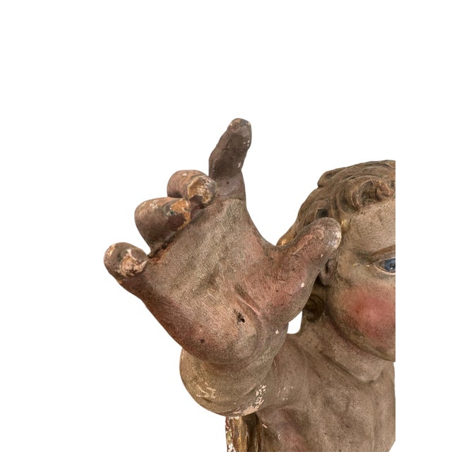 Baroque 18th Century Large Bavarian Baroque Polychrome and Parcel-Gilt Carved Wood Putto.. For Sale - Image 3 of 12