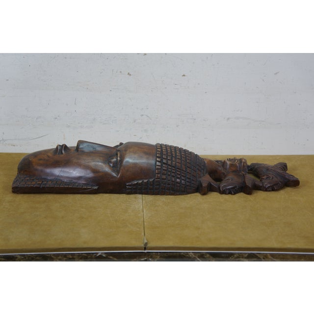 Vintage African Tribal Carved Matriarch Family Face Head Mask 26" For Sale - Image 12 of 14