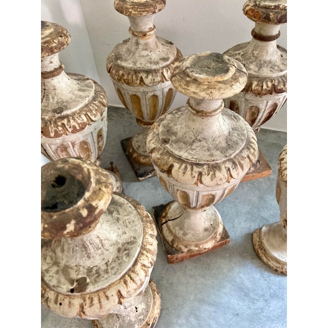 Rustic European Late 18th C. Wooden Fluted Fragment Urns- Set of 6 For Sale - Image 3 of 9