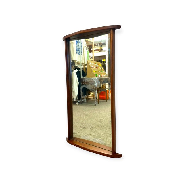 Vintage Mid-Century Modern Style Curved Wooden Frame Wall Mirror. For Sale In Seattle - Image 6 of 7