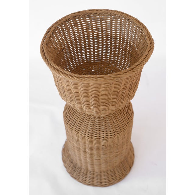Vintage Boho Wicker Rattan Pedestal Plant Stand For Sale - Image 4 of 12