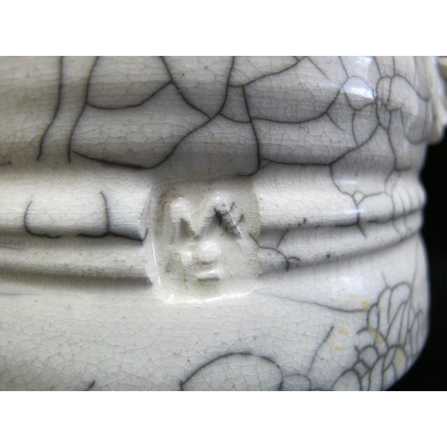 Ceramic Raku Fired Crackle Glaze Studio Art Pottery Lidded Vessel Jar Signed For Sale - Image 7 of 10