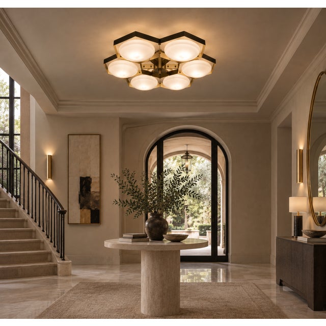 21st Century Hive Satin Brass Glossy White Murano Flush Mount by Fabio LTD For Sale - Image 9 of 9