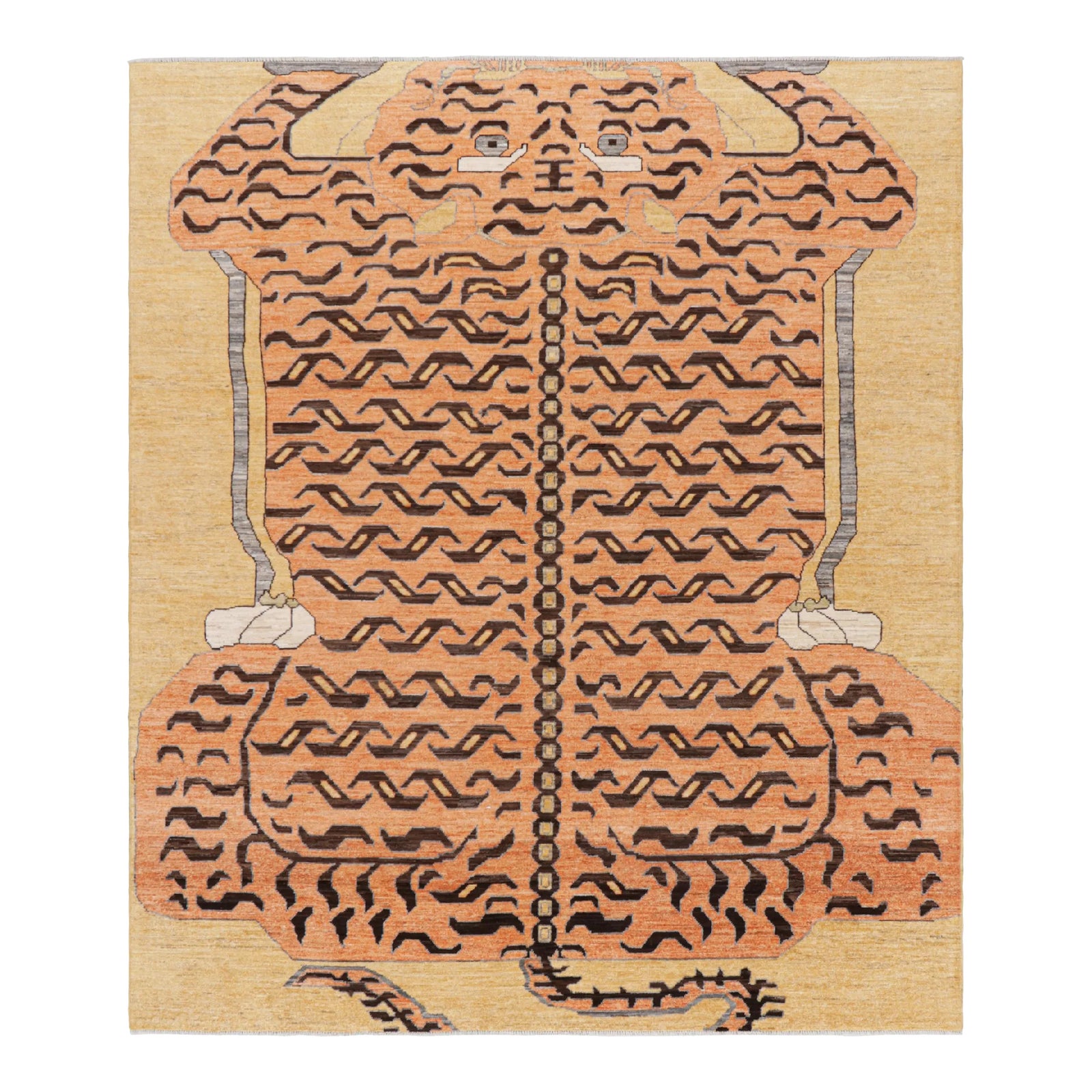 Rug & Kilim’s Contemporary Tiger Rug in Gold With Brown and Orange ...