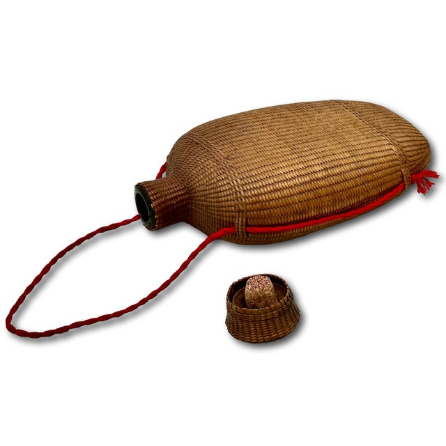 Excellent Antique Hand Woven Basket Weave on Blown Glass Bottle Flask With Cork Stopper Top - Circa Late 1800s For Sale - Image 12 of 18