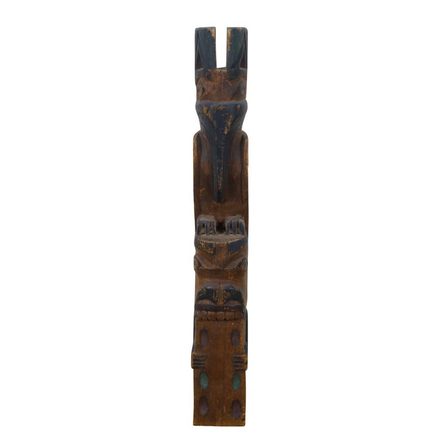 Old vintage hand carved and painted Northwest Coast Native american / Haida souvenir totem pole. Features two figure - a...