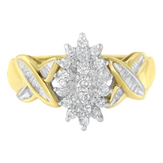 10K Yellow Gold Round And Baguette-Cut Diamond Ring (1/2 Cttw, H-I Color, I1-I2 Clarity) - Size 6 For Sale