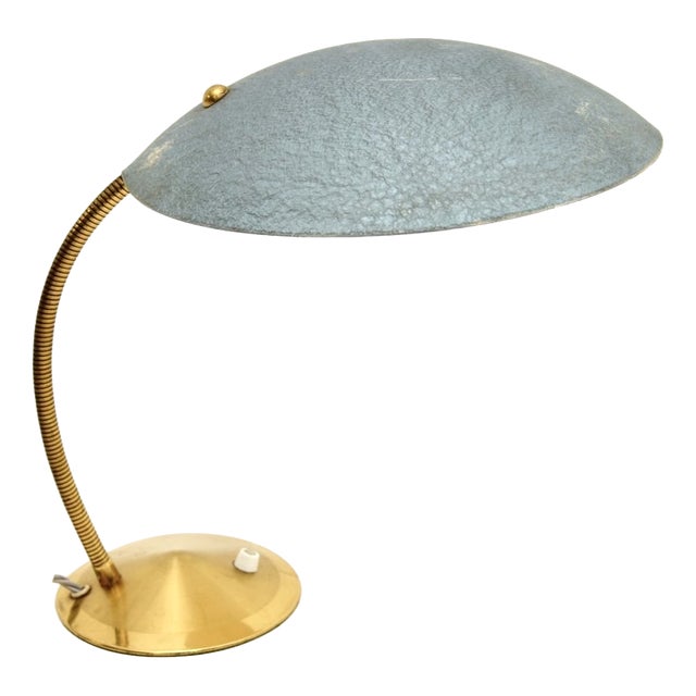 Vintage French Enamelled Tole and Brass Desk Lamp, 1960s For Sale