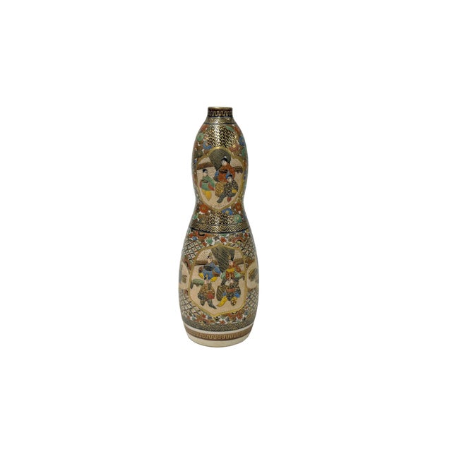 Asian Vintage Asian Gourd Shape Artistic Intricate Graphic Porcelain Mini Vase Art For Sale - Image 3 of 15