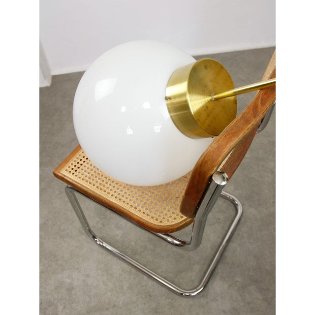 Metal Mid-Century Italian Opaline and Brass Globe Pendant Lamp For Sale - Image 7 of 18