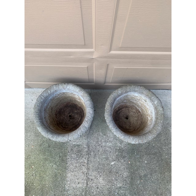 Pair of Vintage French Country Basketweave Cast Concrete Garden Planters For Sale In South Bend - Image 6 of 8
