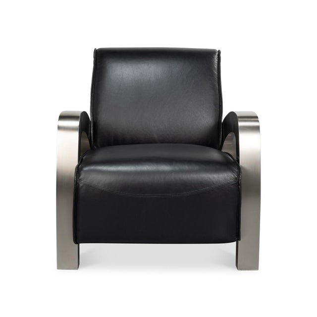 Upholstered in supple top-grain black leather, it offers a sleek and sophisticated look that complements its brushed...