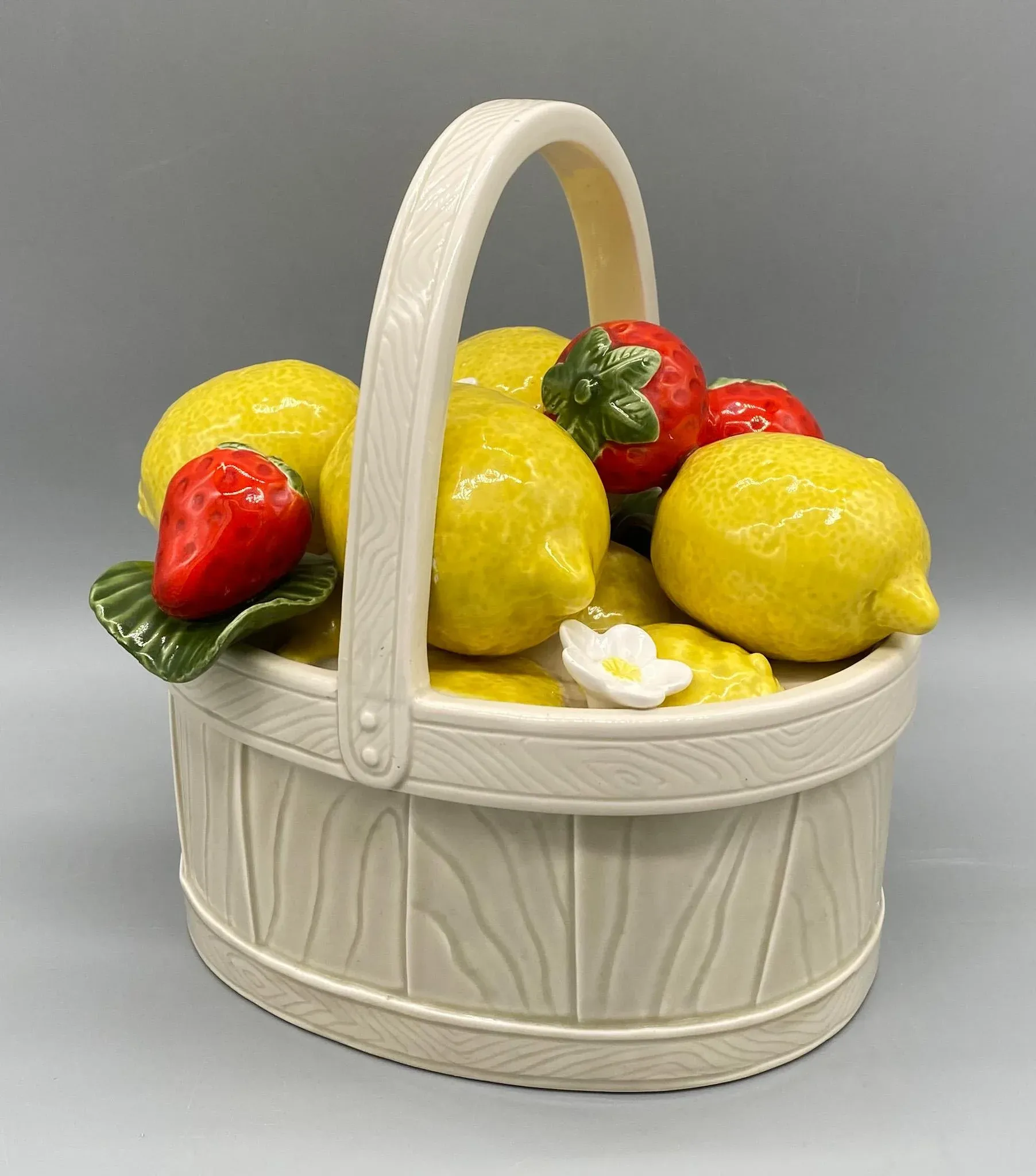 1980s Fitz & Floyd Fruit Basket Box – Lemon & Strawberry Ceramic