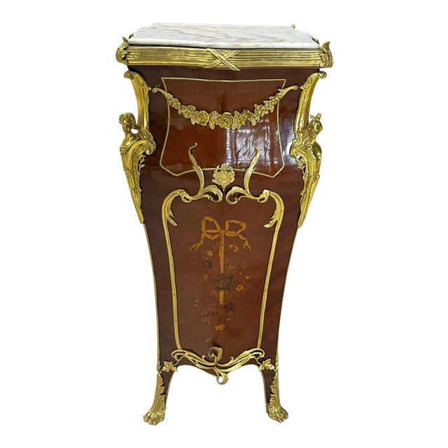 Rococo Style Pedestal Column With Elegant White Marble Top For Sale