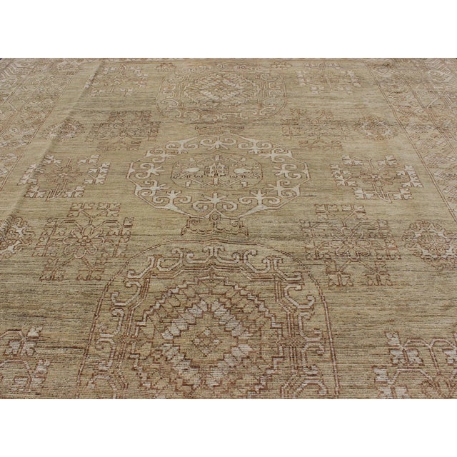 2010s Khotan Design Rug With All-Over Geometric Pattern in Light Brown and Green's by Keivan Woven Arts For Sale - Image 5 of 9