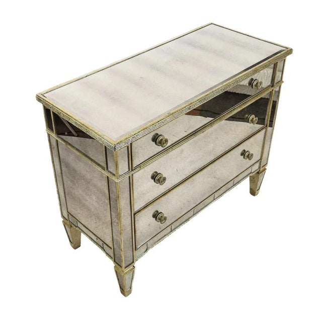 Single Regency Style Mirrored Three Drawer Chest With Gilt Trim For Sale - Image 4 of 4