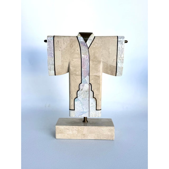 Vintage 1980's Tessellated Stone & Brass Decorative Kimono Sculpture by Maitland Smith
