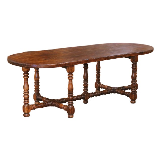 19th Century French Louis XIII Seven-Leg Chestnut Farmhouse Racetrack Table For Sale