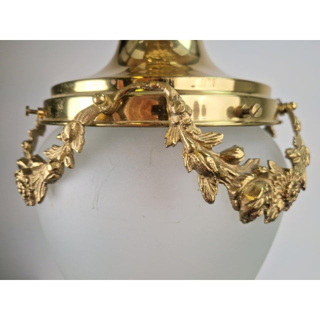 Vintage French Brass Ceiling Lamp with Sanded Glass Shade, 1950s For Sale - Image 12 of 13