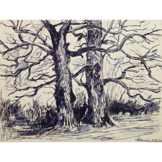 A. Martin, French Pen & Ink - Two Trees For Sale