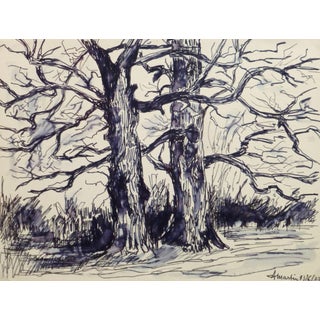 A. Martin, French Pen & Ink - Two Trees For Sale