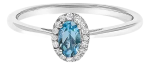 10K White Gold 5X3MM Oval Blue Topaz and Diamond Accent Halo Ring (I-J Color, I1-I2 Clarity) - Ring Size 6.5
