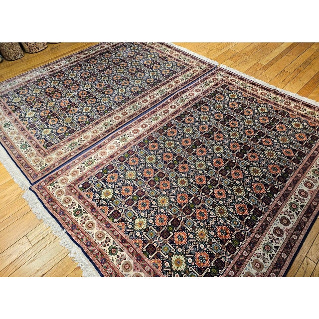 Vintage Persian Tabriz Afshan Rug, Hand-Knotted Wool, Allover Caucasian Shirvan Pattern, Navy & Ivory, 7x10 For Sale - Image 10 of 18