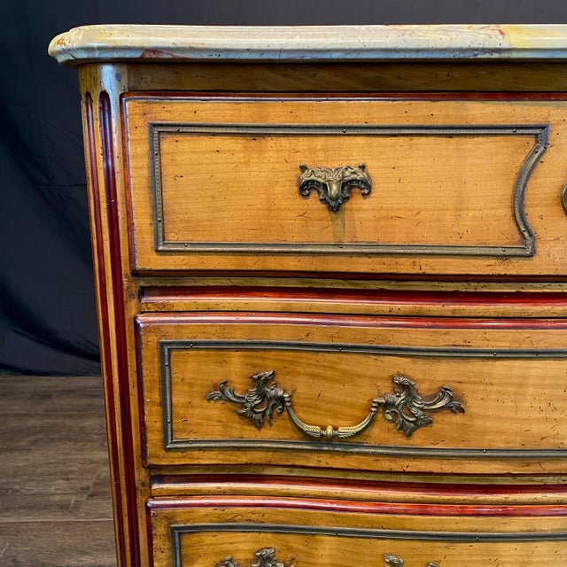 Wood Antique French Provincial Louis XV Marble Top Three-Drawer Commode For Sale - Image 7 of 16