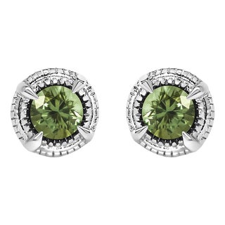 .925 Sterling Silver 1/3 cttw Treated Green Diamond Modern 4-Prong Solitaire Milgrain Stud Earrings (Green Color, I1-I2 Clarity) For Sale