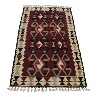 1960s Traditional Burgundy Wool Rug For Sale