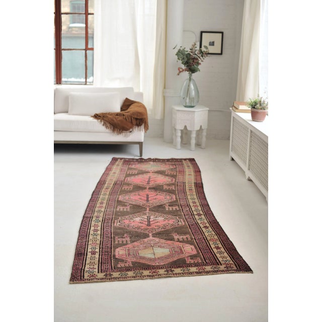 Vintage Nomadic Pink, Purple, Charcoal & Black Runner Rug , 3.5 x 9.8 For Sale - Image 11 of 11