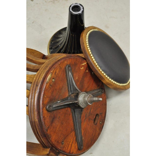 Brown Antique Jb Van Sciver Oak Wood Swivel Ship Captains Courthouse Bankers Arm Chair For Sale - Image 8 of 12