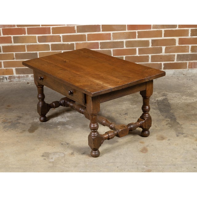 English 19th Century Oak Coffee Table with Single Drawer and Turned Base For Sale - Image 10 of 12