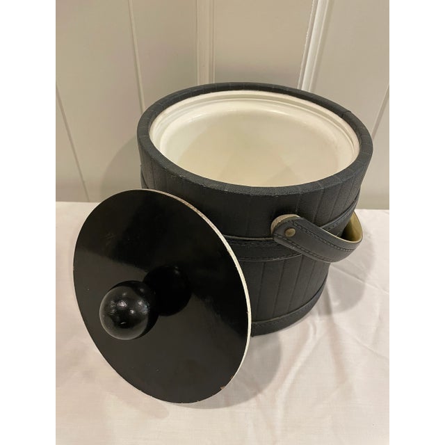 Mid 20th Century Black and Brass Leather Pinstripe Ice Bucket For Sale - Image 4 of 12